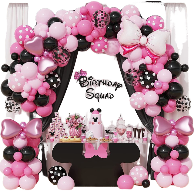New Cartoon Mickey Mouse Balloon Arch Kit Pink Bow Balloon Girl Birthday Party Decoration