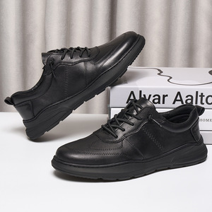 Men Genuine Leather Walking Shoes <b>Round</b> Toe Lace Up Breathable Anti Odor Lightweight <b>Cushioned</b> Casual Outdoor Wear - Product Image 2