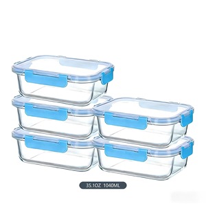 High Borosilicate Glass Food <b>Storage</b> <b>Containers</b> 35.1Oz Rectangle Clip On Lid Microwave Safe <b>Kitchen</b> <b>Storage</b> Set - Product Image 1