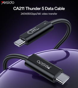 YesIDo 240W 1เมตรอลูมิเนียมอัลลอยด์ประเภท C ถึง Type-C 80Gbps 16K CA211สายเคเบิลข้อมูลธันเดอร์5 - Product Image 2