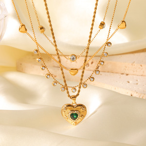 Collar de Acero Inoxidable XL185 con Forma de Corazón Incrustado con Circonita, Cadena para Clavícula, Collar Chapado de Alta Gama para Mujer - Product Image 2