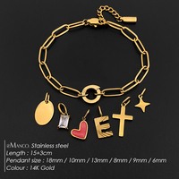 Bracelet à breloques en chaîne trombone eManco en acier inoxydable, avec breloques DIY : plaque ovale, rectangle, cristal, cœur rouge, lettre E, croix, étoile