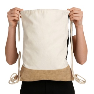 Sac à dos personnalisé avec cordon de serrage et base en jute naturelle pour le shopping et la plage, fond en jute réutilisable, sac à dos léger de haute qualité - Product Image 1