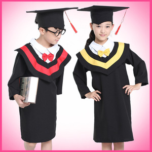 Robe de doctorat pour enfants avec toque, costume de remise de diplôme pour spectacle de maternelle, tenue de photographie, bordure rouge et jaune - Product Image 3