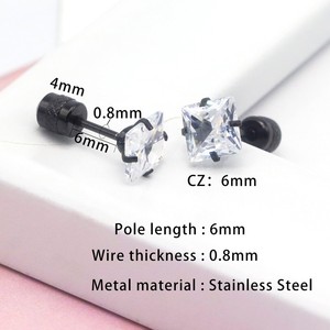 Square Zircon Stud <b>Earrings</b> Stainless Steel Pyramid Shape Prong Setting Party Fashion Piercing Jewelry - Product Image 2