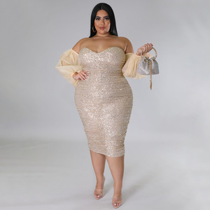 Robes de soirée longues en maille sans bretelles, style ou logo personnalisé, ODM, pour femmes, sexy, à paillettes, <span class=keywords><strong>grande</strong></span> <span class=keywords><strong>taille</strong></span>, <span class=keywords><strong>robe</strong></span> fourreau - Product Image 3