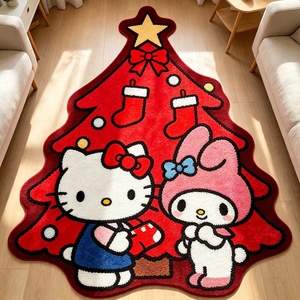 Christmas Shaped <strong>Rug</strong> Fake Wool Soft Die-cut Irregular Anime <strong>Hello</strong> <strong>Kitty</strong> <strong>Rug</strong> Anti-slip Circle Holiday Decor <strong>Rug</strong> - Product Image 1