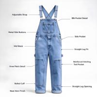 Salopette en jean pratique bleu moyen coupe droite – Idéale pour les sorties en ville et le style quotidien