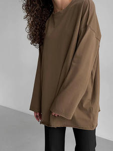 Camiseta Holgada de <span class=keywords><strong>Manga</strong></span> Larga de Moda, Color Sólido Simple, Estilo Urbano, 100% Algodón de Alta Calidad, Colección Primavera 2025 - Product Image 5