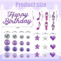 Décorations de gâteau d'anniversaire musical violettes : ensemble de décorations de gâteau Joyeux Anniversaire avec boule disco, microphone, note, étoile, cœur – Fournitures de fête