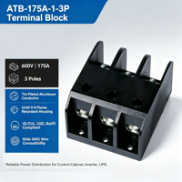 Bloc de distribution de puissance de type américain ATB-175A-1-3P 175A 600V UL CQC RoHS 3 pôles à serrage par vis