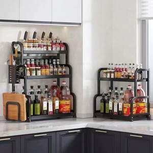Nouvelle étagère de rangement de cuisine multifonctionnelle en fer, design moderne et durable, support à trois niveaux pour bouteilles d'assaisonnement et couteaux - Product Image 3