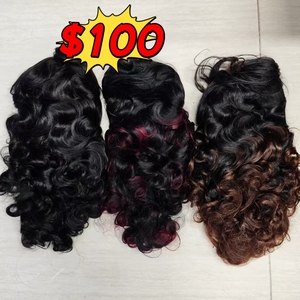 โปรโมชั่นขายส่ง $100 วิกผมแท้แบบไม่ผ่านการแปรรูป ความหนาแน่น 300% สวยงามเป็นธรรมชาติ  วิกผมหน้าผากลูกไม้ 13x4 ขนาด 22 นิ้ว แบบลอนเด้ง 1BT4 #   สี 1B99J - Product Image 1