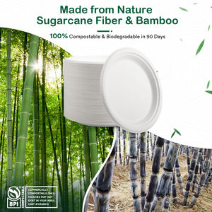 Piring kertas sekali pakai Biodegradable tugas berat mudah terurai dibuat Bagasse tahan air tahan lemak aman untuk pesta Salad - Product Image 2