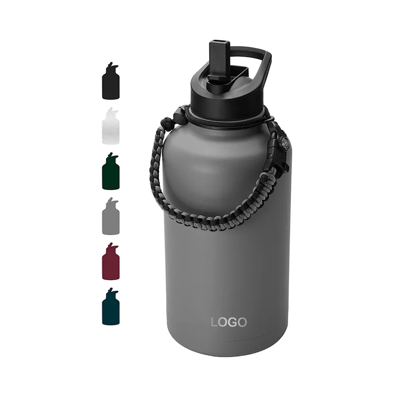 Термос Costom с логотипом BPA, 64 унции, соломенная крышка, полгаллона, с широким горлышком, из нержавеющей стали, Спортивная бутылка для воды для спортзала