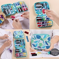 Kit de couture portable et durable à motif feuille bleue pour enfants, écoresponsable, avec étui compact – Idéal comme coffret cadeau du Nouvel An