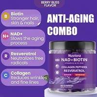 Gummies à la biotine, au NAD+, au métabolisme énergétique, au collagène, avec resvératrol, berbérine, kératine, myrtille, anti-âge, complément OEM