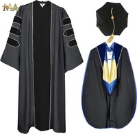 Vente en gros de robe de fin d'études doctorales de luxe avec passepoil doré Toga Ensemble de robe de fin d'études doctorales personnalisée pour cérémonie