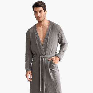 Peignoirs d'hôtel de luxe pour hommes, automne-hiver, en coton doux, avec ceinture, en tissu gaufré. - Product Image 4