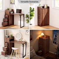 Bureau informatique escamotable en noyer, pliable, réglable, gain de place, avec rangement et prise de courant intégrée pour petits espaces