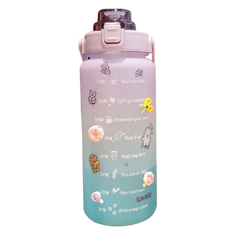 2Liter Gym Plastic Water Fles Met Handvat Stro Bpa Gratis Lekvrij Waterkan Voor Running Racing Camping Custom Tumbler