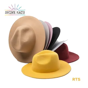 Shinehats OEM fedora cabane rouge bas 2 deux tons laine large bord plat 11cm grands luxe femmes dames noires en gros Fedora Chapeau