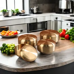 Moderne Roestvrijstalen 304 Food Grade Dubbelwandige Soep Kimchi Kom Goud/Zilver Koreaanse Rijstkom Deksel Keukengerei 10.5-13.5 Cm