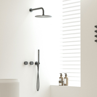 Ensemble de robinetterie de douche murale en cascade et pluie, en laiton noir dissimulé, avec robinet dissimulé pour salle de bain