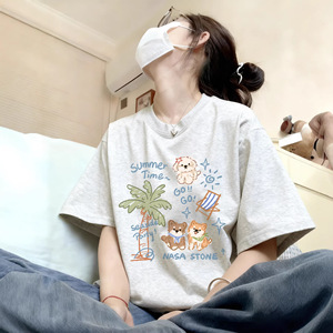 <span class=keywords><strong>T</strong></span>-shirt da donna a maniche corte in puro cotone bianco-grigio, nuovo stile coreano 2026, stampa anime cartoon estiva, girocollo, vestibilità ampia - 35 <span class=keywords><strong>Y</strong></span> - Product Image 2