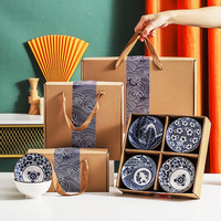 Style chinois cuisine luxe riz soupe cadeau de noël 4.5 pouces petit bleu rose Mini céramique porcelaine japonais coffret cadeau bol