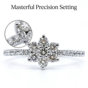 Classic <b>Thin</b> Band Daisy Diamond Cluster <b>Ring</b> 18k White Gold 7 Stone Brilliant Cut IGI Certified Women's Engagement <b>Ring</b> MOQ 1PC - Product Image 2