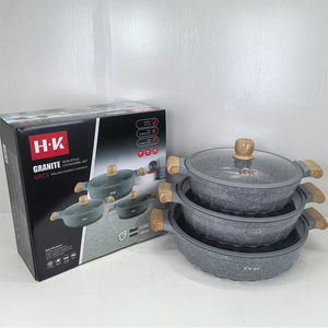 Modern Design Non-Stick Panela De Sopa De Alumínio <span class=keywords><strong>6</strong></span>-Piece Set 32-36-40cm Big Granito Caçarola Panelas com Tampa De Vidro New Kitchen Wares - Product Image 4
