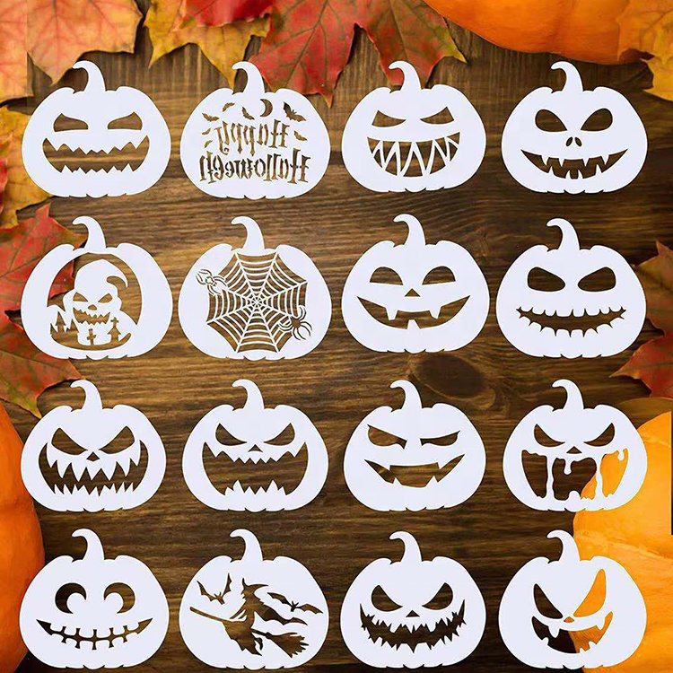 16 шт. Пластиковые Хэллоуин Тыква трафарет, с рисунком в виде картины шаблон торт украшения трафареты