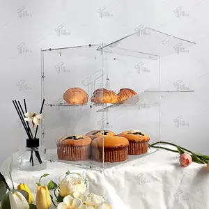 Akrilik roti Cupcake donat toko roti tampilan kasus berdiri sederhana Self-Assembly persex lemari kue Plexiglass kotak makanan