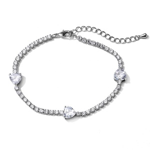 กำไลข้อมือเงินประดับเพทายรูปหัวใจสำหรับผู้หญิงประดับลูกไม้ BP5041 - Product Image 6