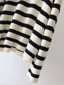 IWA025 Suéter de <span class=keywords><strong>punto</strong></span> a rayas blancas y negras finas sueltas francesas de lana de otoño e invierno para <span class=keywords><strong>mujer</strong></span> - Product Image 5