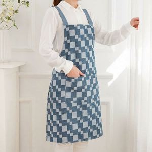 Tablier de cuisine coréen à carreaux pour femme, tendance, respirant, résistant à l'huile, durable, pour chef, usage domestique, vêtements de travail réutilisables - Product Image 1