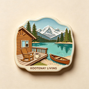 Aimant de réfrigérateur en polyrésine 3D en relief, sur mesure, directement de l'usine, motif cabane en bois, lac, canoë, montagne, souvenir - Product Image 1