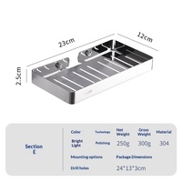 Étagère de salle de bain moderne et simple en acier inoxydable 304 pour projets hôteliers, porte-savon carré noir sans perçage, vente en gros