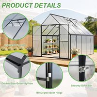 Serre en métal écologique 8x14 pieds pour l'extérieur, structure en aluminium robuste, toit réglable en polycarbonate, porte verrouillable