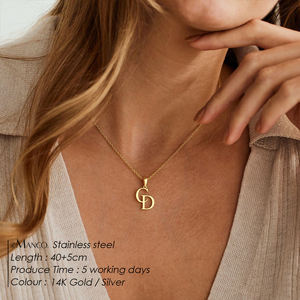 Collar con Iniciales de Pareja Personalizado EManco, Colgante de Doble Letra Personalizado de Acero Inoxidable, Color <span class=keywords><strong>Dorado</strong></span>, Regalo de Cumpleaños - Product Image 2