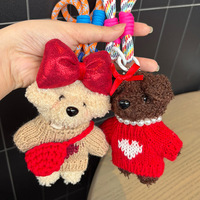 Porte-clés en peluche chien Teddy mignon et coloré avec nœud, pendentif animal de dessin animé pour sac à dos, décoration suspendue, cadeau de Noël et d'anniversaire