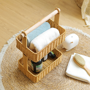 Panier <span class=keywords><strong>de</strong></span> rangement en rotin PE tressé à 2 couches, étanche, avec poignée, idéal pour les étagères, le garde-manger, le bureau, la chambre d'enfant, pour le Ramadan - Product Image 5