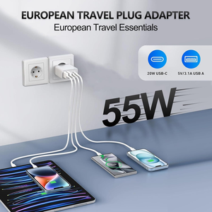 Cargador USB C Justlink de 55W, 4 Puertos (2C+2A), Adaptador de Pared de Carga Rápida PD20W, Juego de Enchufes de Viaje para Laptop, Tablet, <span class=keywords><strong>iPhone</strong></span>, Samsung - Product Image 2