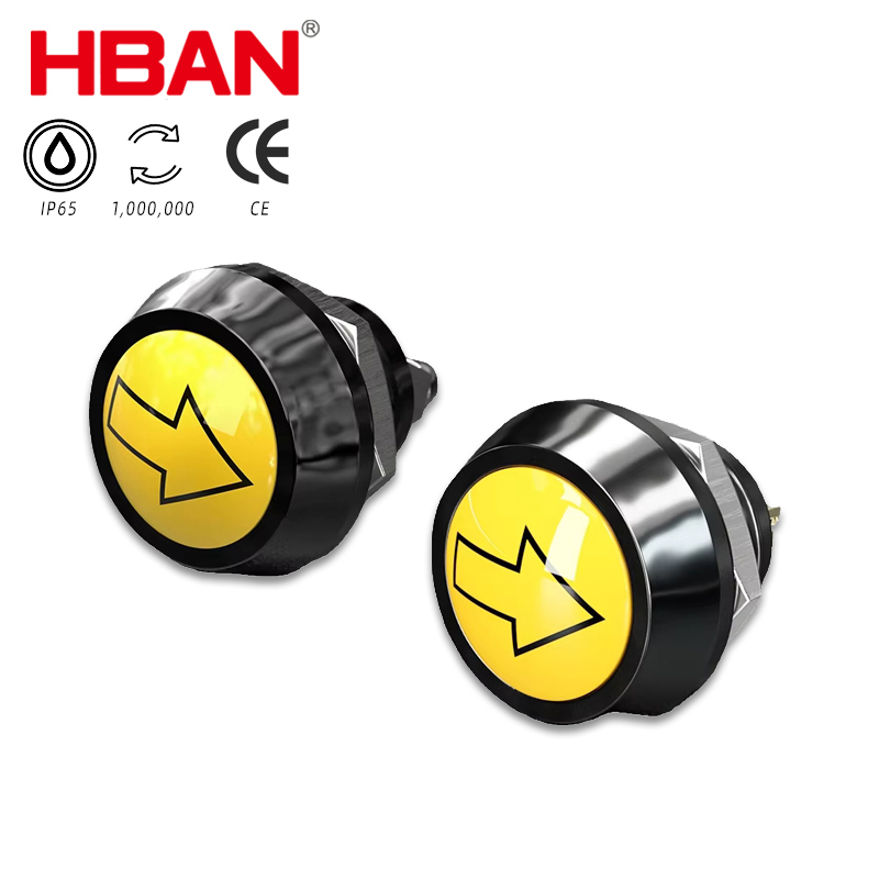HBAN Factory 12 mm Yellow Arrow IP 65 Waterproof <strong>Momentary</strong> <strong>Push</strong> <strong>Button</strong> <strong>Switch</strong> 3A Conveyor Controls for Warehouse Robotics