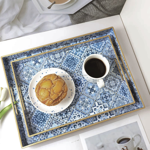 Màu xanh thực vật phong cách nhựa phục vụ Khay có tay cầm hình chữ nhật hình dạng dịch vụ ăn sáng Khay Bàn cà phê Khay cho Ottoman - Product Image 2