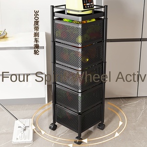 Steel Kitchen Rotating Multifunctional Storage Trolley Multi Layer Floor <b>Standing</b> With Wheels Snack Fruit <b>Vegetable</b> Basket Rack - Product Image 4
