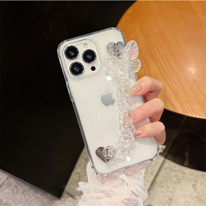 Étui de téléphone en métal transparent avec chaîne papillon, livraison gratuite pour iPhone 11 12 13 Pro Max, pour iPhone 13 Pro Max, étui de téléphone avec bracelet - Product Image 4