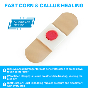 XINFA Patchs Médicaments pour les Pieds et les Orteils, à l'Acide Salicylique, Extra Forts, pour le <span class=keywords><strong>Traitement</strong></span> des Callosités et des <span class=keywords><strong>Cors</strong></span>, pour une Utilisation Toute la Journée - Product Image 6