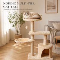 Arbre à chat compact en gros avec poteaux à gratter en corde de sisal, niche ronde pour chat, panier en peluche et plateformes d'escalade OEM